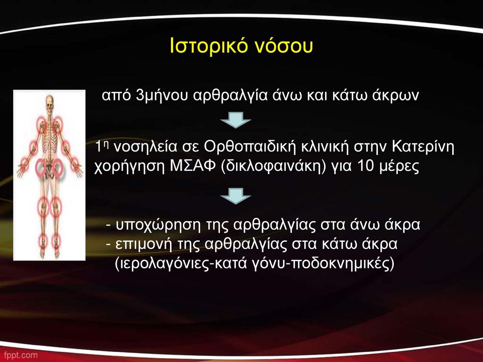 (δικλοφαινάκη) για 10 μέρες - υποχώρηση της αρθραλγίας στα άνω