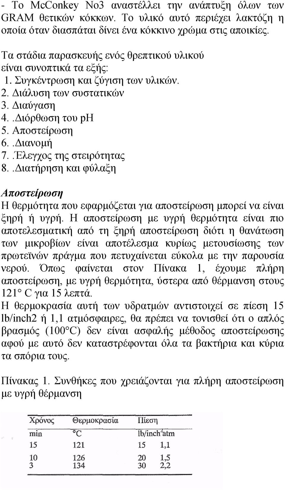 .Έλεγχος της στειρότητας 8..Διατήρηση και φύλαξη Αποστείρωση Η θερμότητα που εφαρμόζεται για αποστείρωση μπορεί να είναι ξηρή ή υγρή.