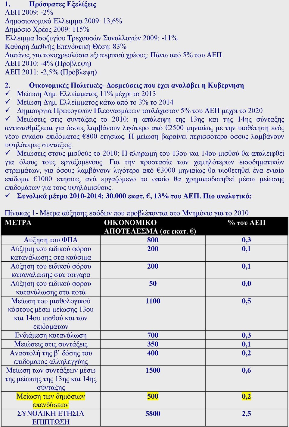 Ελλείµµατος 11% µέχρι το 2013 Μείωση ηµ.