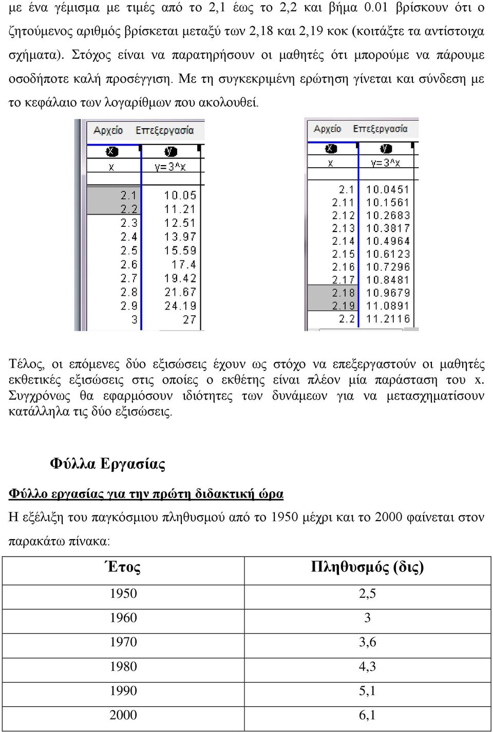 Τέλος, οι επόμενες δύο εξισώσεις έχουν ως στόχο να επεξεργαστούν οι μαθητές εκθετικές εξισώσεις στις οποίες ο εκθέτης είναι πλέον μία παράσταση του.