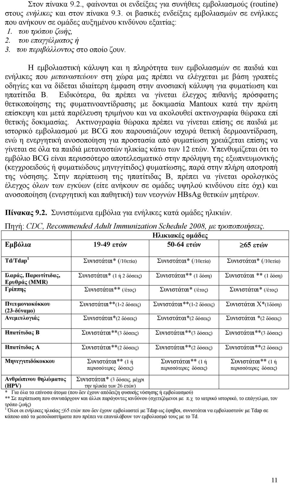 Η εμβολιαστική κάλυψη και η πληρότητα των εμβολιασμών σε παιδιά και ενήλικες που μεταναστεύουν στη χώρα μας πρέπει να ελέγχεται με βάση γραπτές οδηγίες και να δίδεται ιδιαίτερη έμφαση στην ανοσιακή