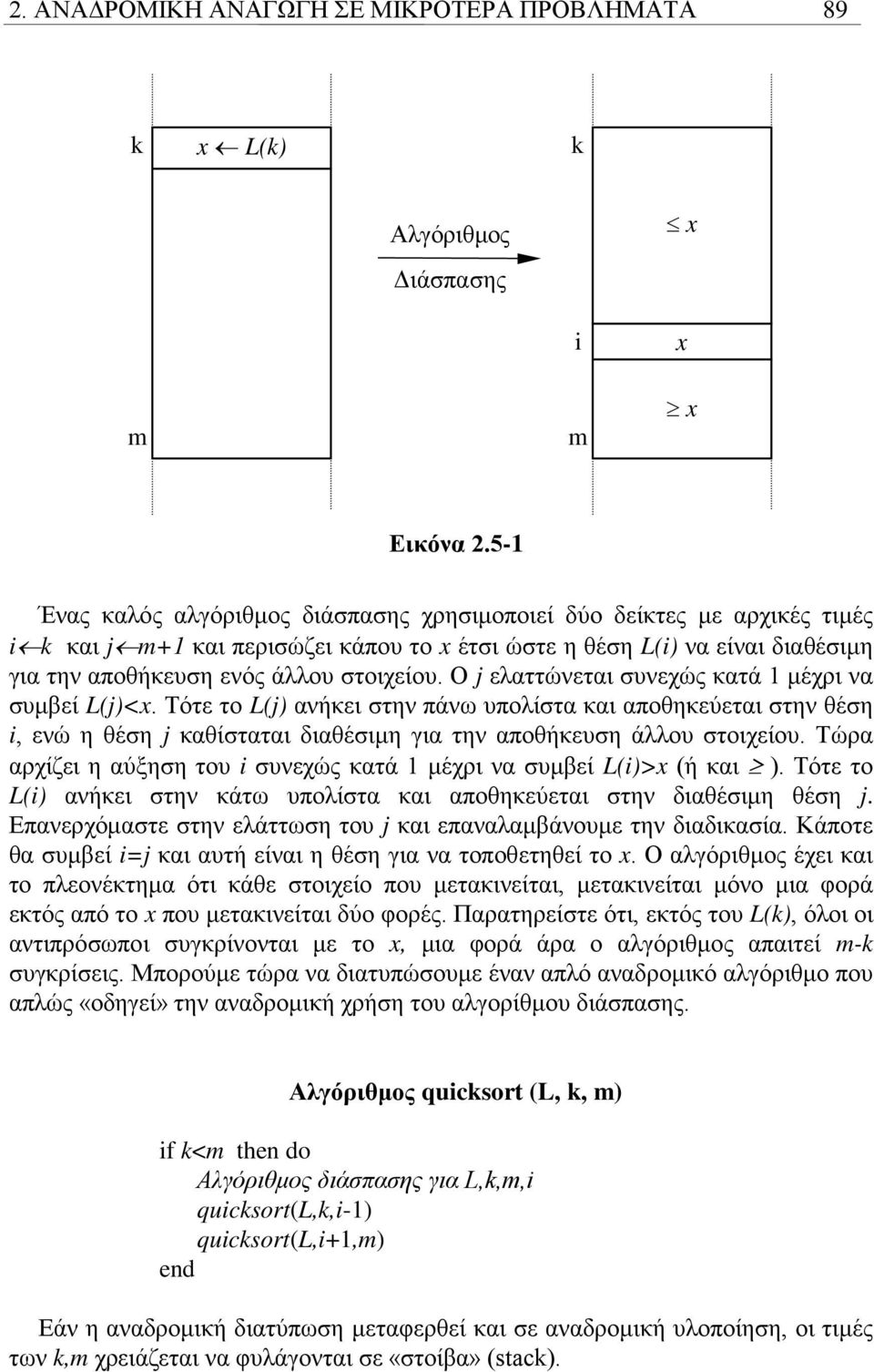 Ο j ελαττώνεται συνεχώς κατά μέχρι να συμβεί L(j)<. Τότε το L(j) ανήκει στην πάνω υπολίστα και αποθηκεύεται στην θέση i, ενώ η θέση j καθίσταται διαθέσιμη για την αποθήκευση άλλου στοιχείου.