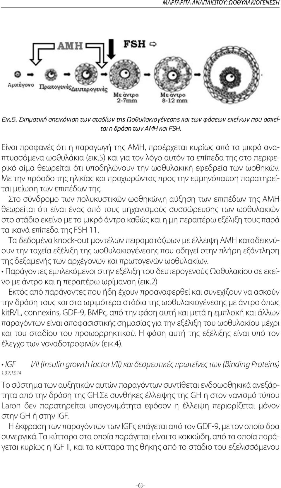 5) και για τον λόγο αυτόν τα επίπεδα της στο περιφερικό αίμα θεωρείται ότι υποδηλώνουν την ωοθυλακική εφεδρεία των ωοθηκών.