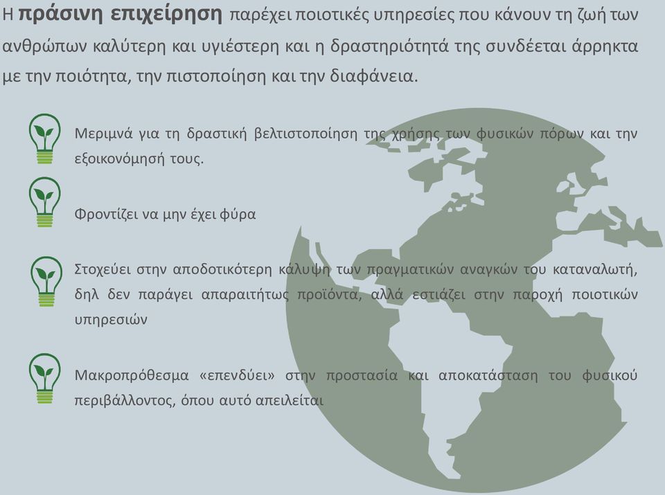 Φροντίζει να μην έχει φύρα Στοχεύει στην αποδοτικότερη κάλυψη των πραγματικών αναγκών του καταναλωτή, δηλ δεν παράγει απαραιτήτως προϊόντα, αλλά