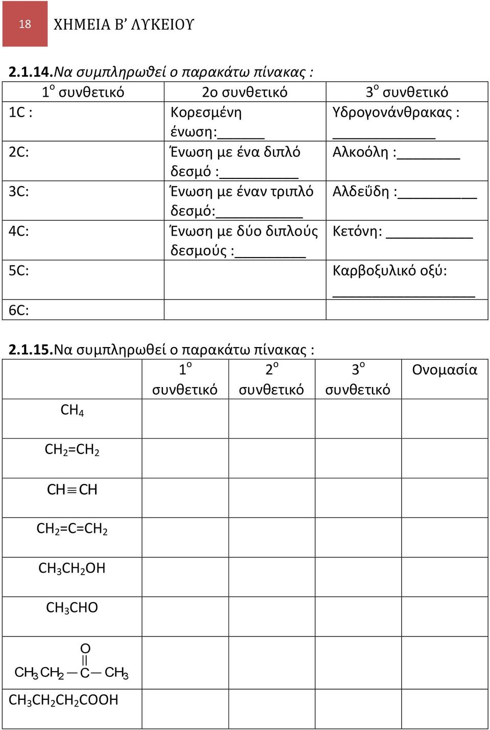 Αλκοόλη : δεσμό : 3: Ένωση με έναν τριπλό Αλδεΰδη : δεσμό: 4: Ένωση με δύο διπλούς Κετόνη: δεσμούς : 5: Καρβοξυλικό οξύ: 6: 2.1.15.