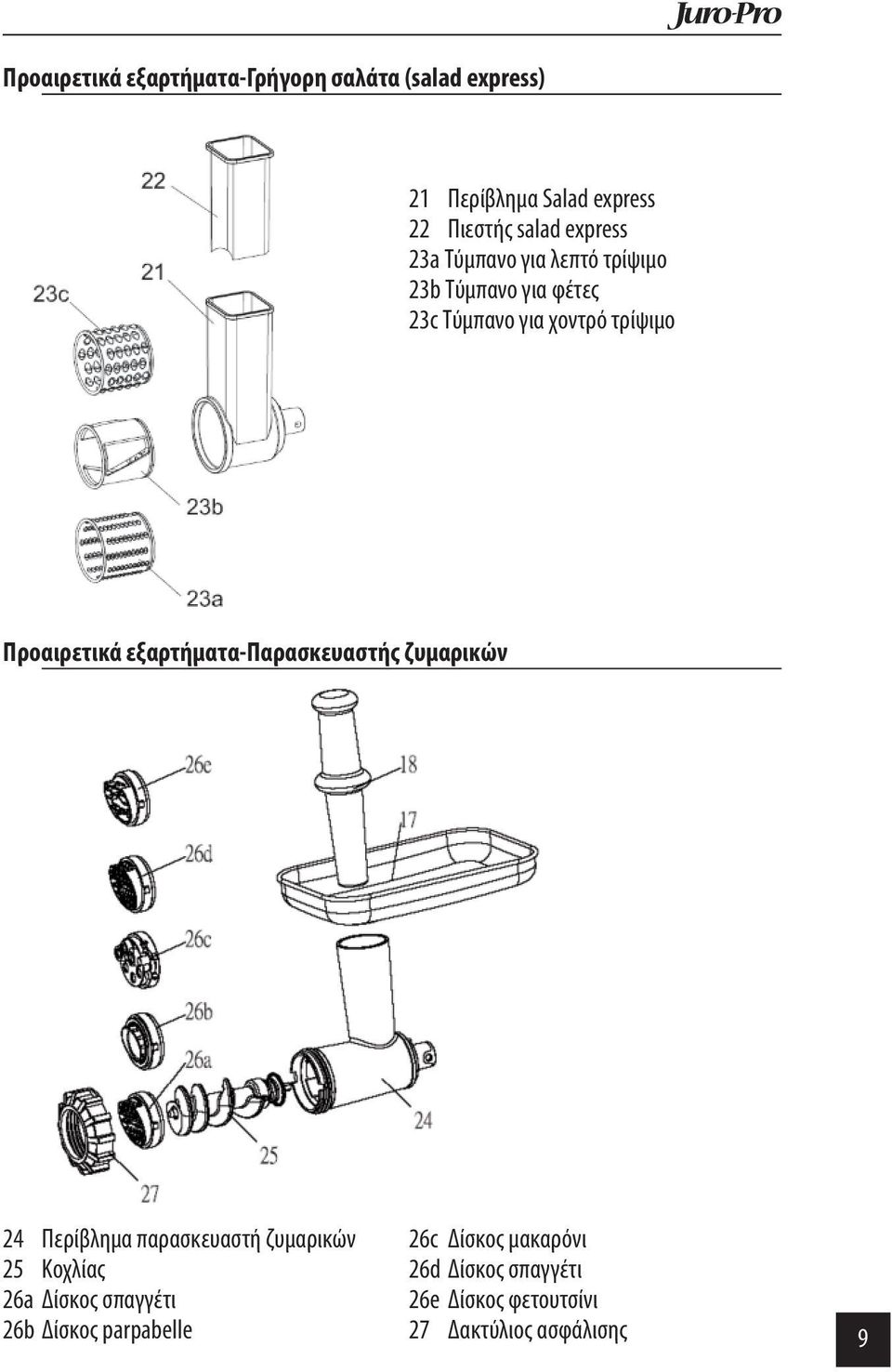 εξαρτήματα-παρασκευαστής ζυμαρικών 24 Περίβλημα παρασκευαστή ζυμαρικών 25 Κοχλίας 26a Δίσκος σπαγγέτι