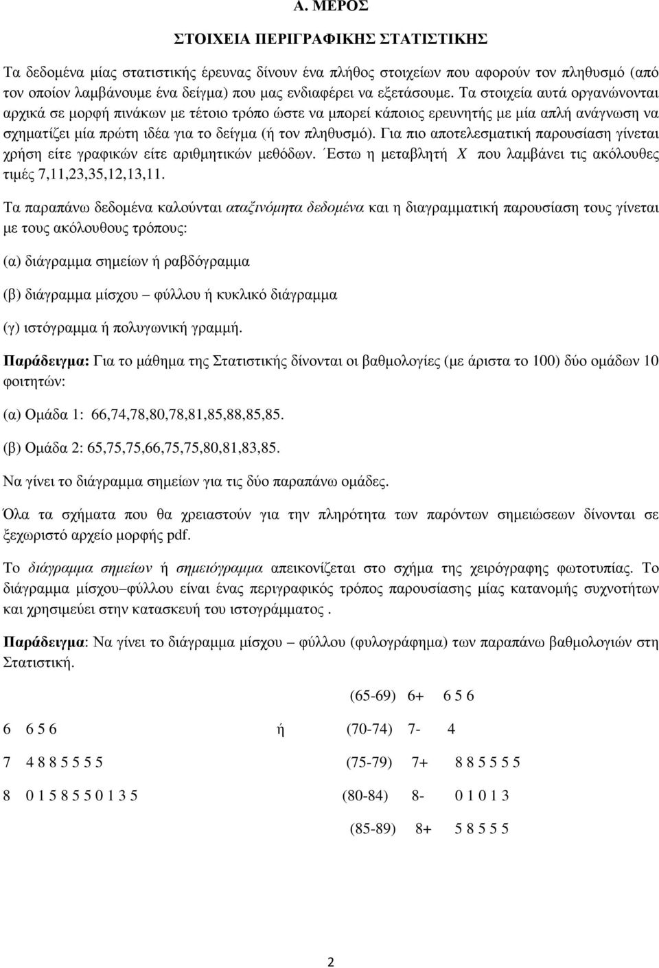 πιο αποτελεσµατική παρουσίαση γίνεται χρήση είτε γραφικών είτε αριθµητικών µεθόδων Εστω η µεταβλητή που λαµβάνει τις ακόλουθες τιµές 75 Τα παραπάνω δεδοµένα καλούνται αταξινόµητα δεδοµένα και η