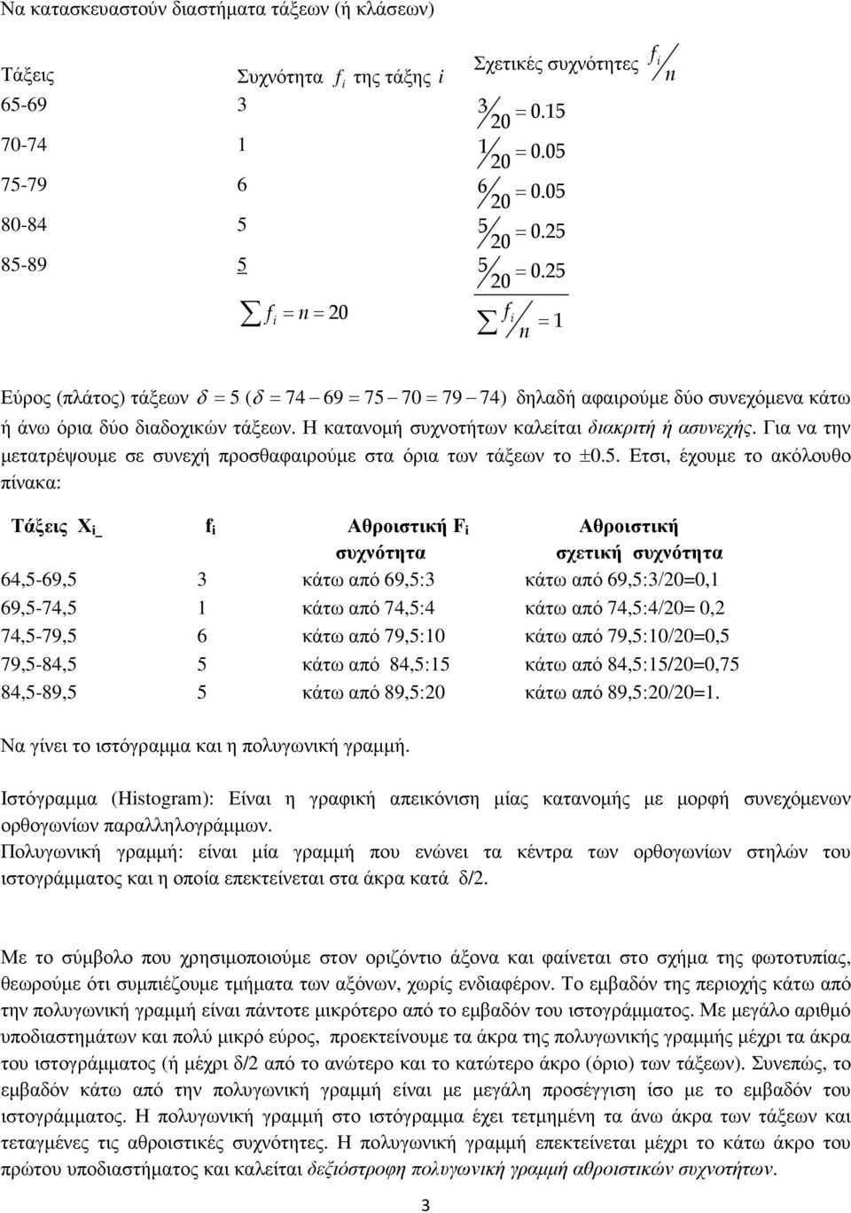 ακόλουθο πίνακα: Τάξεις Χ Αθροιστική F Αθροιστική συχνότητα σχετική συχνότητα 65-695 κάτω από 695: κάτω από 695:/ 695-75 κάτω από 75: κάτω από 75:/ 75-795 6 κάτω από 795: κάτω από 795:/5 795-5 5 κάτω