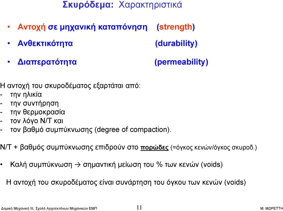 και - τον βαθμό συμπύκνωσης (degree of compaction).