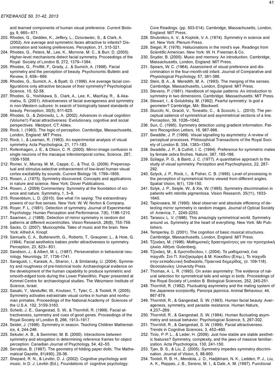 Higher-level mechanisms detect facial symmetry. Proceedings of the Royal Society of London B, 272, 1379 1384. 205. Rhodes, G., Proffitt, F., Grady, J., & Sumich, A. (1998).