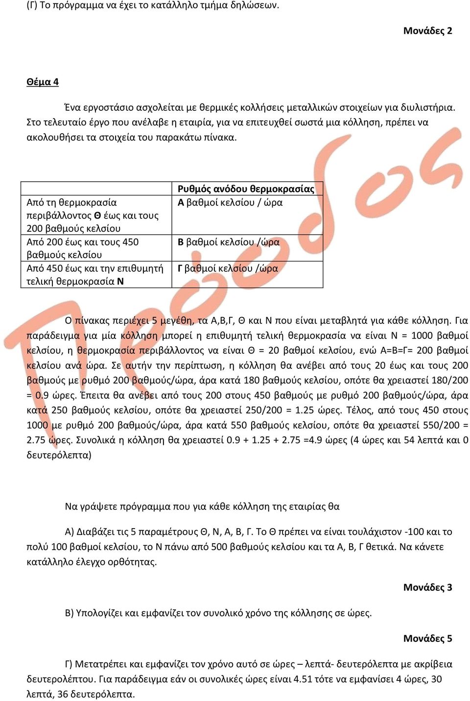 Από τη θερμοκρασία περιβάλλοντος Θ έως και τους 200 βαθμούς κελσίου Από 200 έως και τους 450 βαθμούς κελσίου Από 450 έως και την επιθυμητή τελική θερμοκρασία Ν Ρυθμός ανόδου θερμοκρασίας Α βαθμοί
