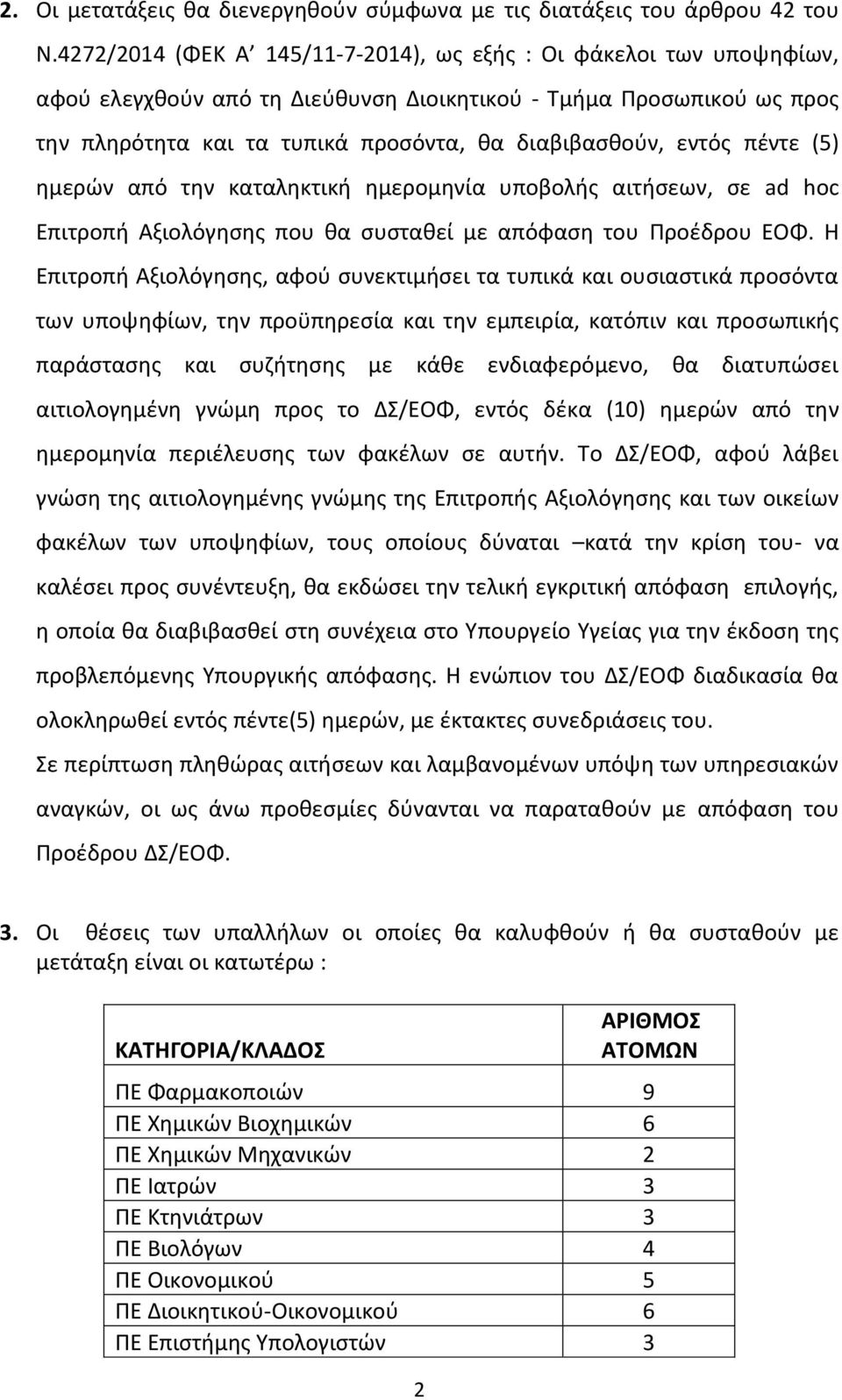 εντός πέντε (5) ημερών από την καταληκτική ημερομηνία υποβολής αιτήσεων, σε ad hoc Επιτροπή Αξιολόγησης που θα συσταθεί με απόφαση του Προέδρου ΕΟΦ.