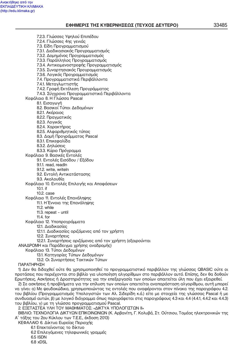 Μεταγλωττιστής 7.4.2. Γραφή Εκτέλεση Προγράμματος 7.4.3. Σύγχρονα Προγραμματιστικά Περιβάλλοντα Κεφάλαιο 8. Η Γλώσσα Pascal 8.1. Εισαγωγή 8.2. Βασικοί Τύποι Δεδομένων 8.2.1. Ακέραιος 8.2.2. Πραγματικός 8.