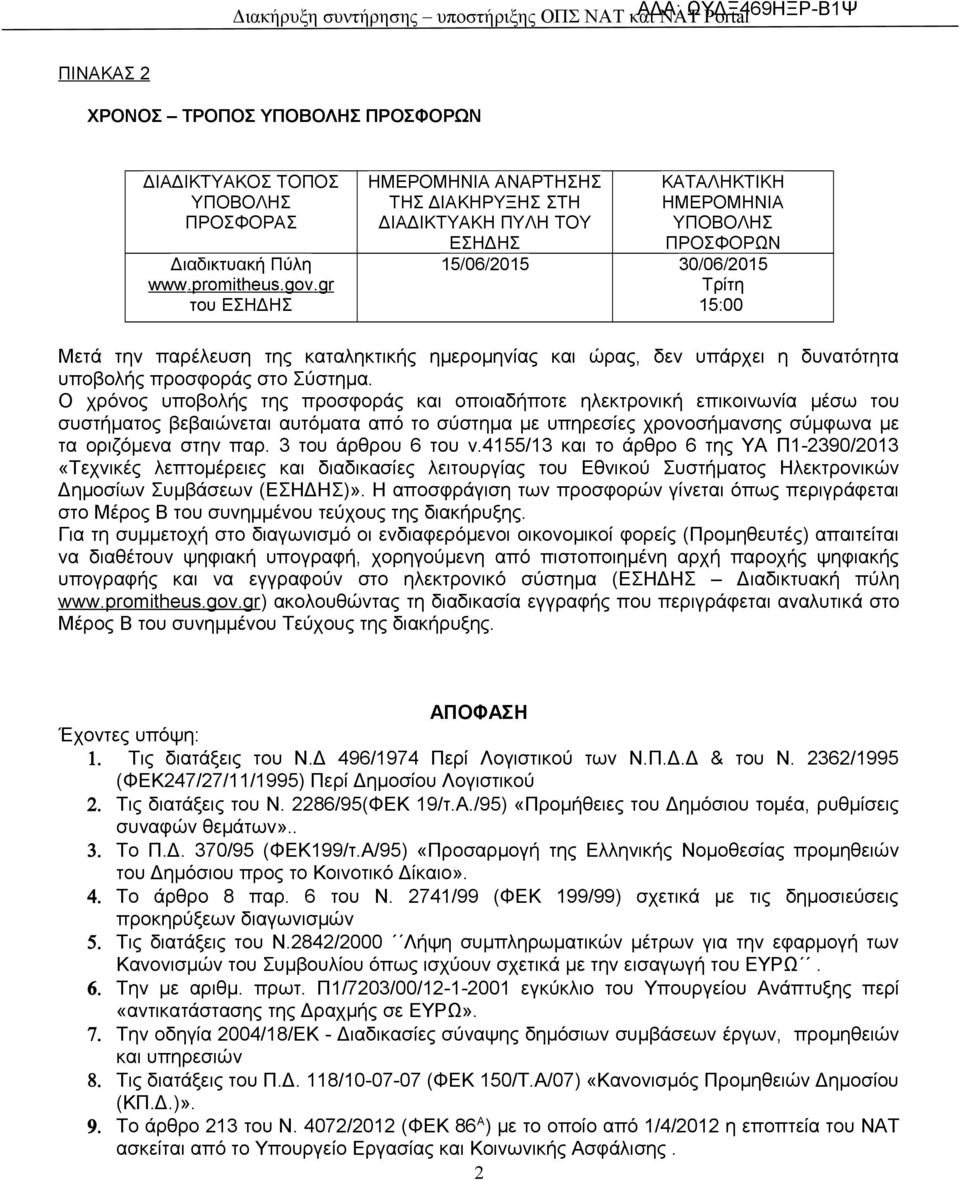 ημερομηνίας και ώρας, δεν υπάρχει η δυνατότητα υποβολής προσφοράς στο Σύστημα.