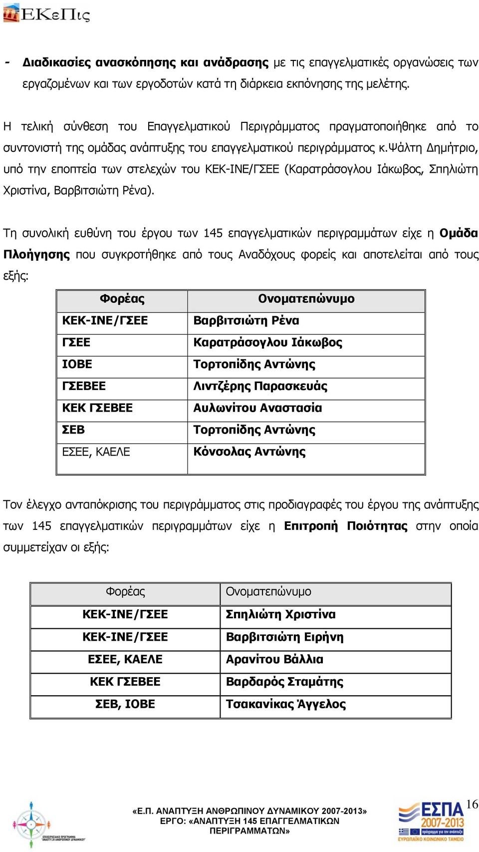 ψάλτη ημήτριο, υπό την εποπτεία των στελεχών του ΚΕΚ-ΙΝΕ/ΓΣΕΕ (Καρατράσογλου Ιάκωβος, Σπηλιώτη Χριστίνα, Βαρβιτσιώτη Ρένα).