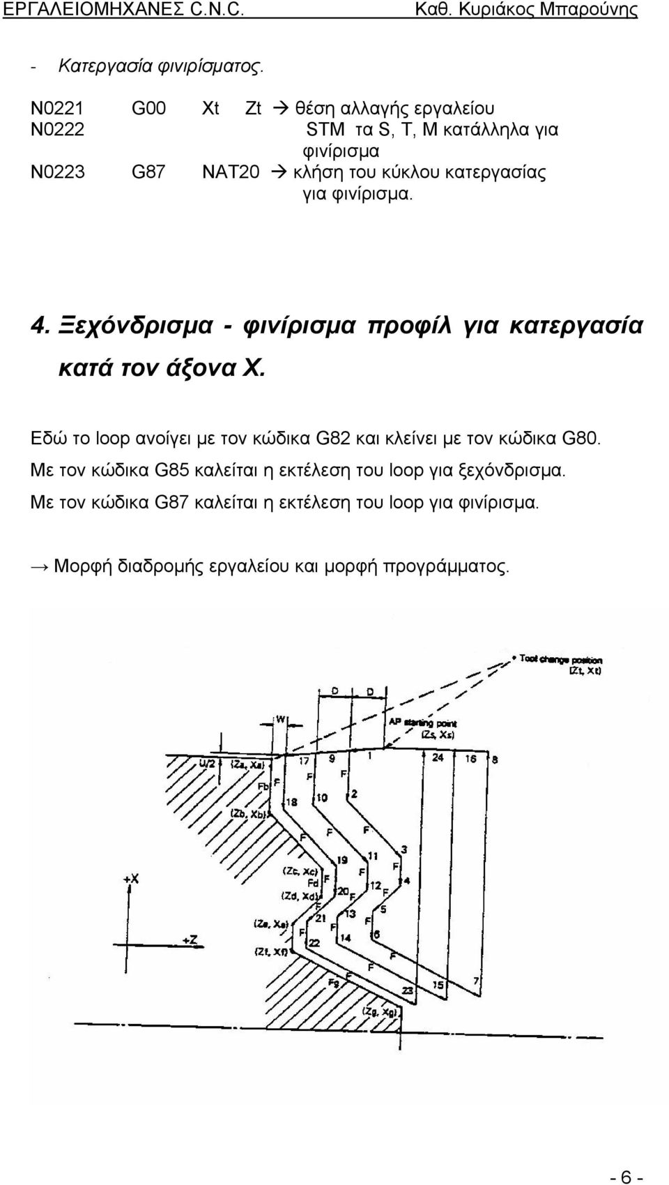 Ξεχόνδρισµα - φινίρισµα προφίλ για κατεργασία κατά τον άξονα Χ.