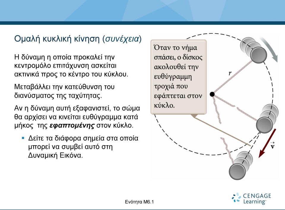 Αν η δύναµη αυτή εξαφανιστεί, το σώµα θα αρχίσει να κινείται ευθύγραµµα κατά µήκος της