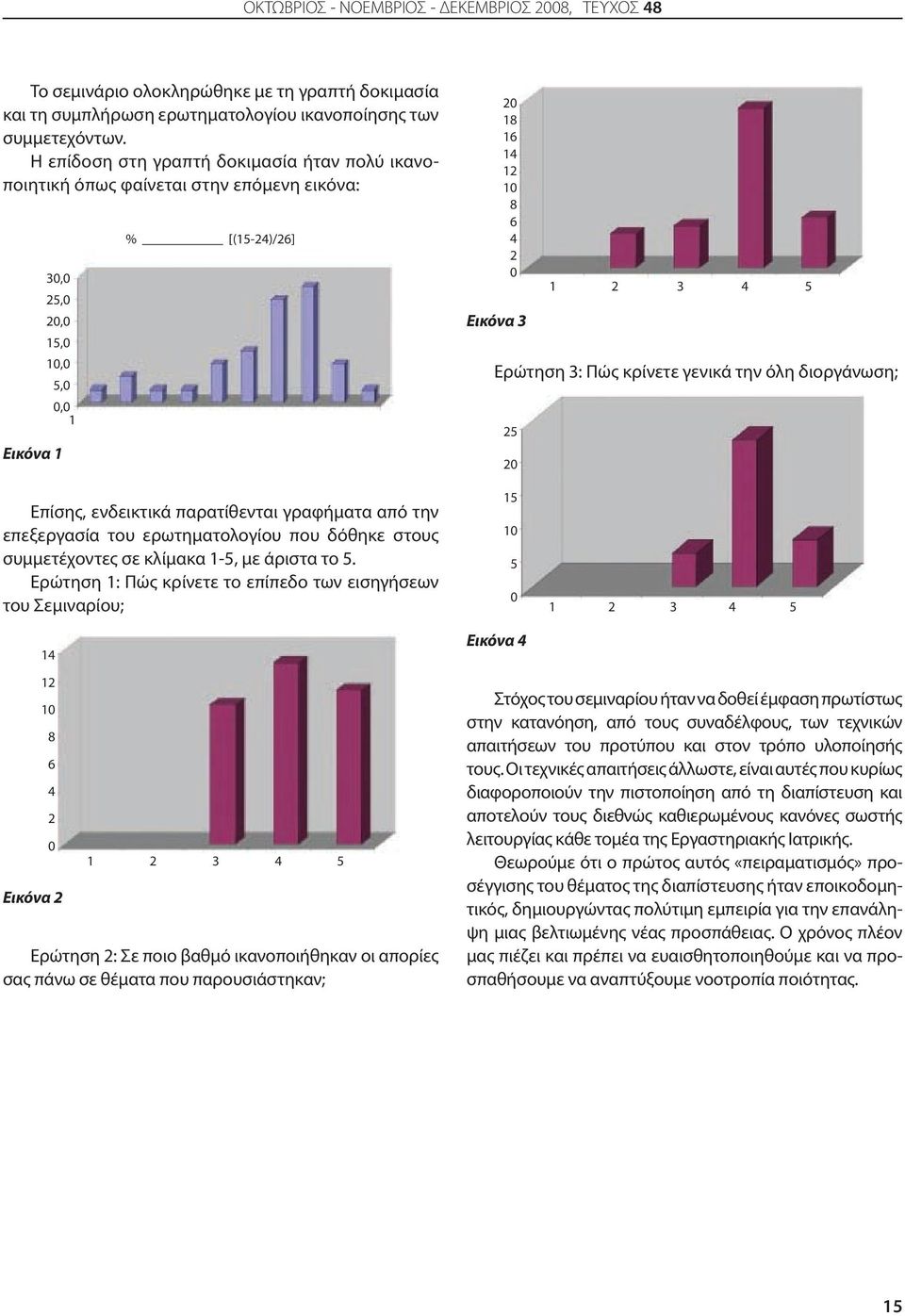 Ερώτηση 3: Πώς κρίνετε γενικά την όλη διοργάνωση; 25 20 Επίσης, ενδεικτικά παρατίθενται γραφήματα από την επεξεργασία του ερωτηματολογίου που δόθηκε στους συμμετέχοντες σε κλίμακα 1-5, με άριστα το 5.
