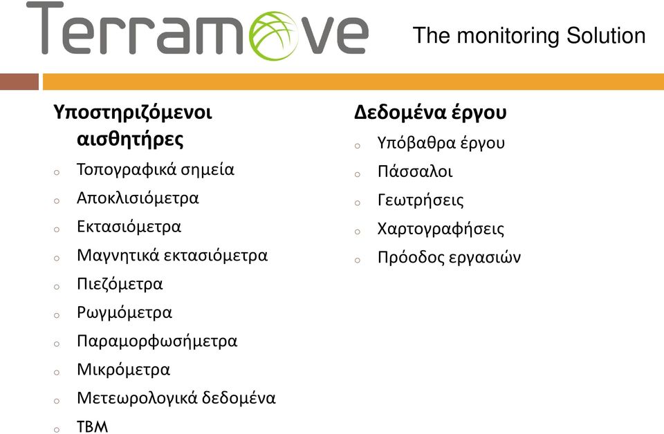 Ρωγμόμετρα Παραμορφωσήμετρα Μικρόμετρα Μετεωρολογικά δεδομένα TBM