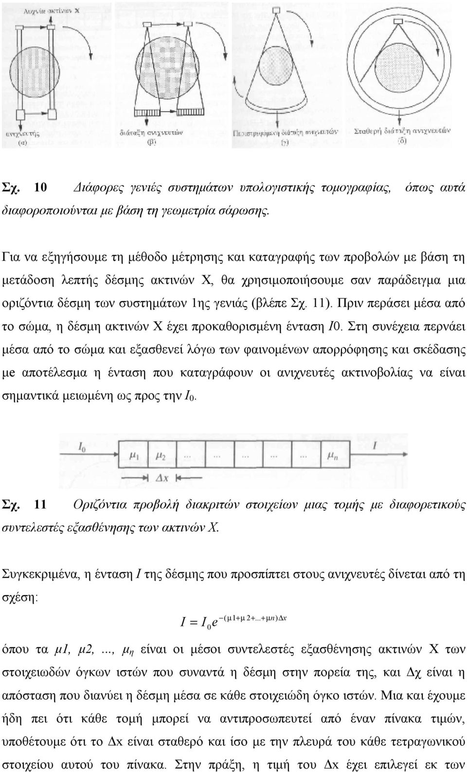 Σχ. 11). Πριν περάσει μέσα από το σώμα, η δέσμη ακτινών Χ έχει προκαθορισμένη ένταση Ι0.