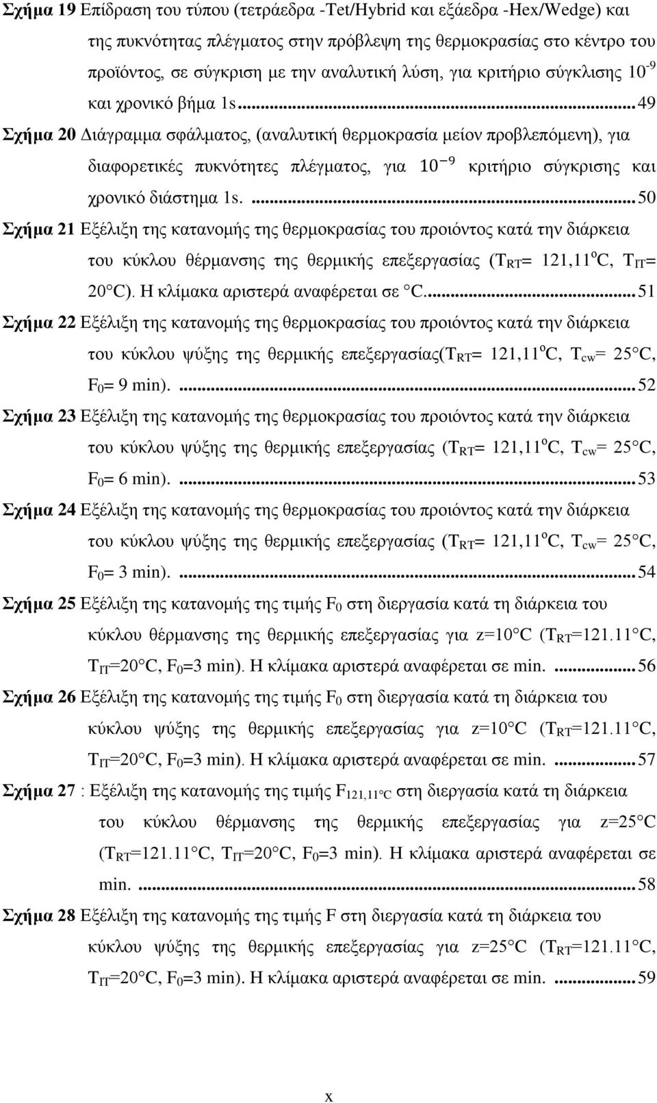 .. 49 Σχήμα 20 Διάγραμμα σφάλματος, (αναλυτική θερμοκρασία μείον προβλεπόμενη), για διαφορετικές πυκνότητες πλέγματος, για κριτήριο σύγκρισης και χρονικό διάστημα 1s.