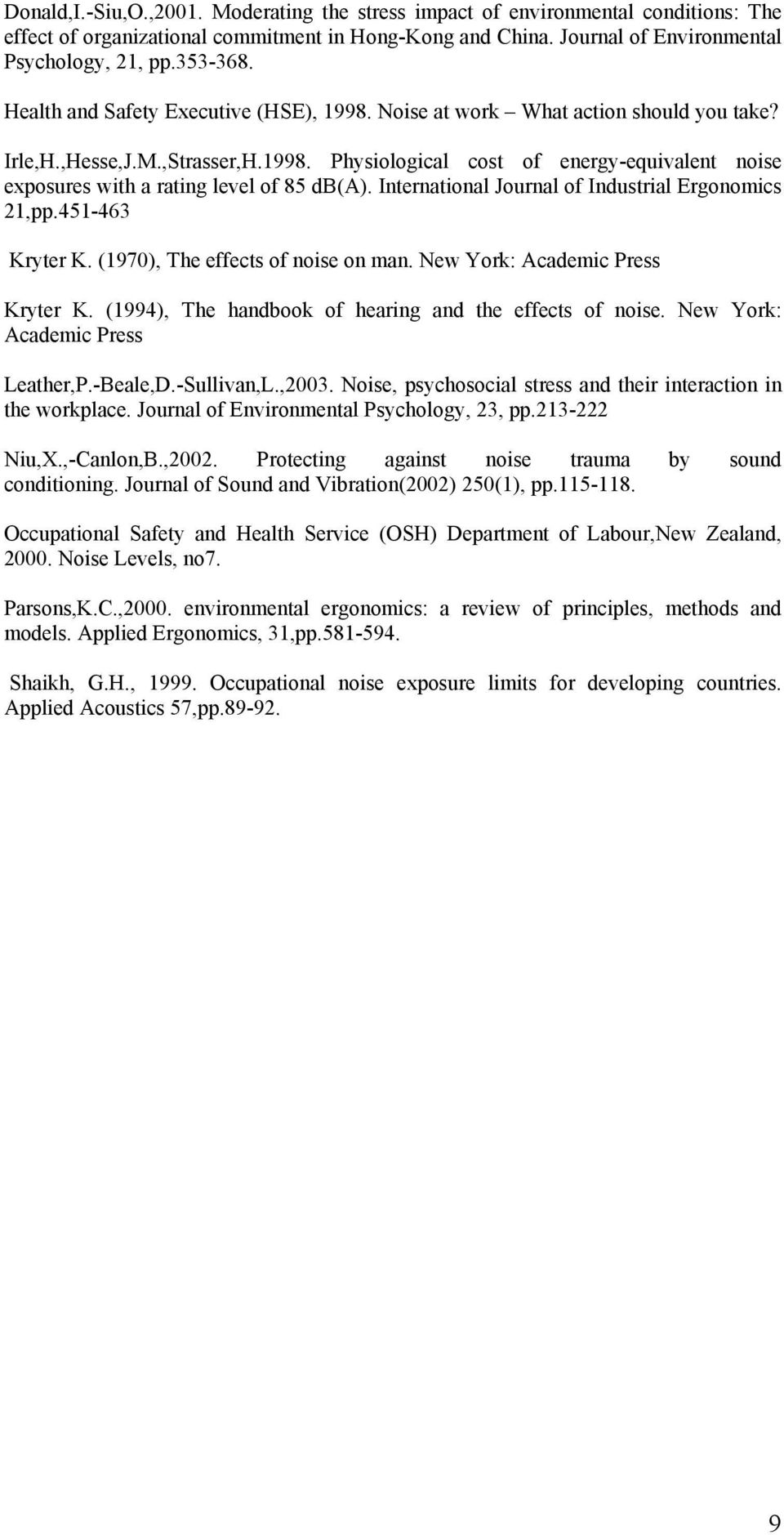 International Journal of Industrial Ergonomics 21,pp.451-463 Kryter K. (1970), The effects of noise on man. New York: Academic Press Kryter K. (1994), The handbook of hearing and the effects of noise.