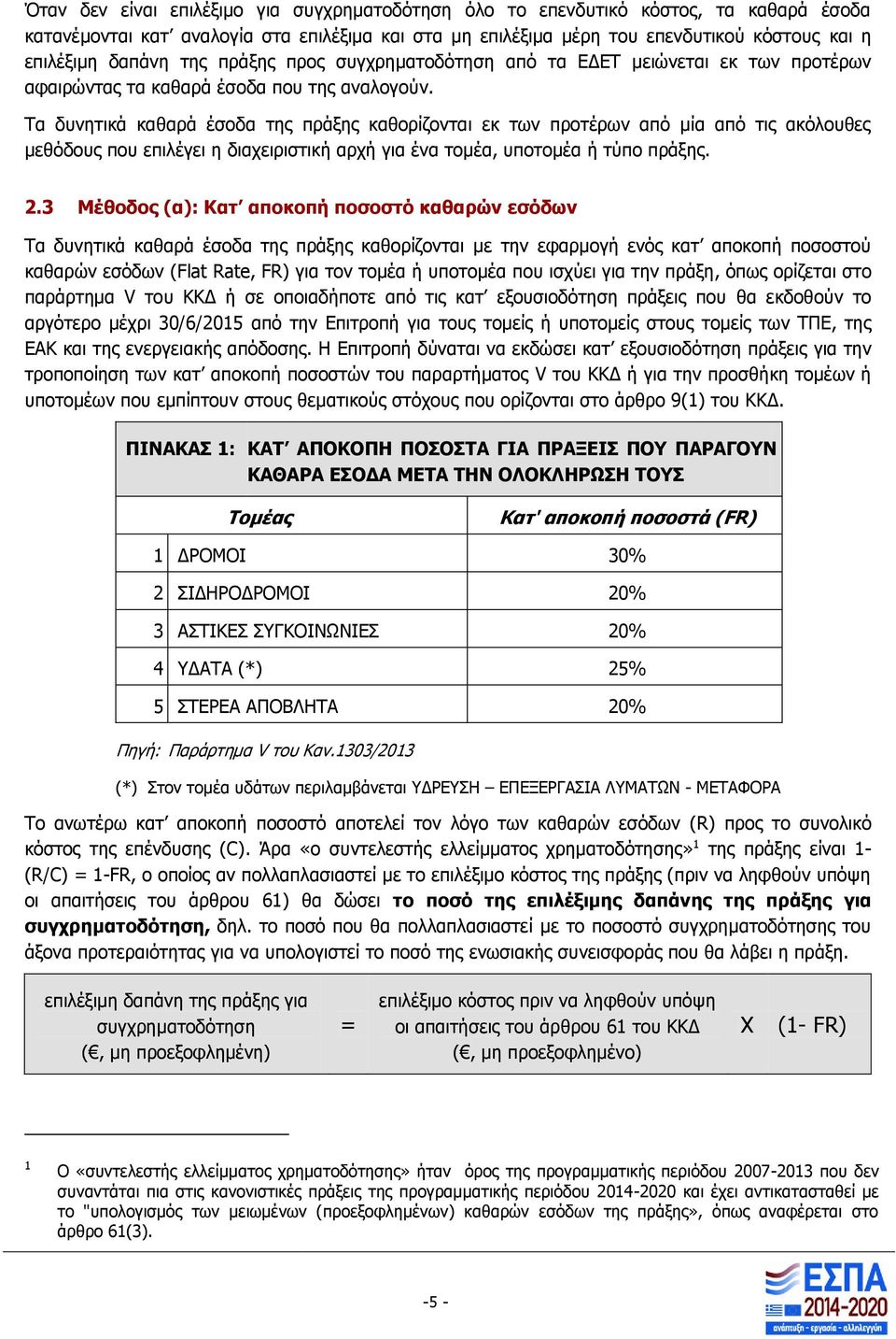 Τα δυνητικά καθαρά έσοδα της πράξης καθορίζονται εκ των προτέρων από μία από τις ακόλουθες μεθόδους που επιλέγει η διαχειριστική αρχή για ένα τομέα, υποτομέα ή τύπο πράξης. 2.