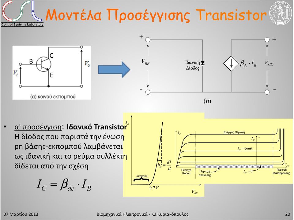 λαμβάνεται ως ιδανική και το ρεύμα συλλέκτη δίδεται από την σχέση I = β I dc I