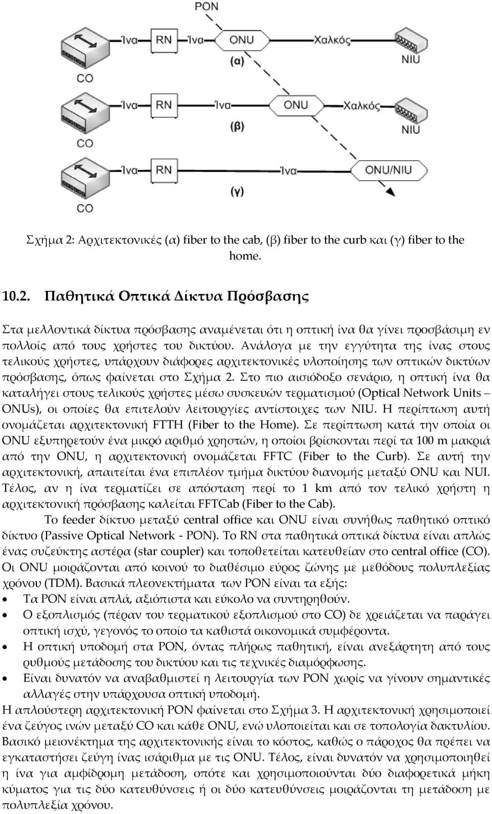 Στο πιο αισιόδοξο σενάριο, η οπτική ίνα θα καταλήγει στους τελικούς χρήστες μέσω συσκευών τερματισμού (Optical Network Units ONUs), οι οποίες θα επιτελούν λειτουργίες αντίστοιχες των NIU.