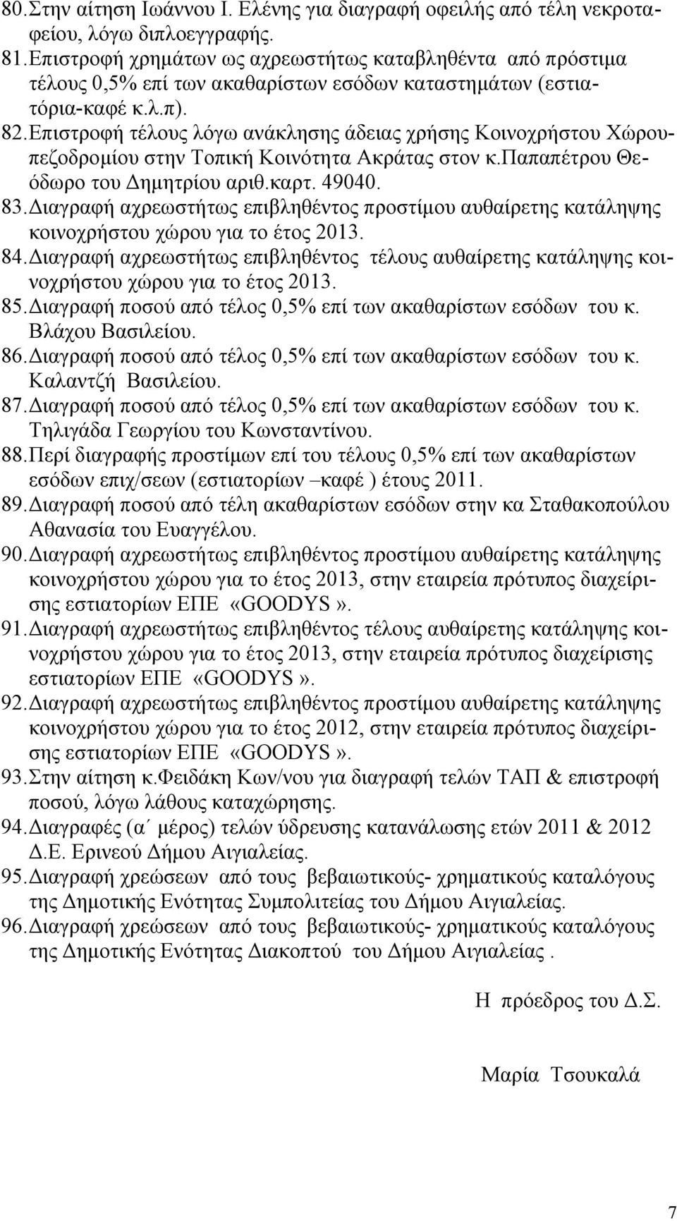 Επιστροφή τέλους λόγω ανάκλησης άδειας χρήσης Κοινοχρήστου Χώρουπεζοδρομίου στην Τοπική Κοινότητα Ακράτας στον κ.παπαπέτρου Θεόδωρο του Δημητρίου αριθ.καρτ. 49040. 83.