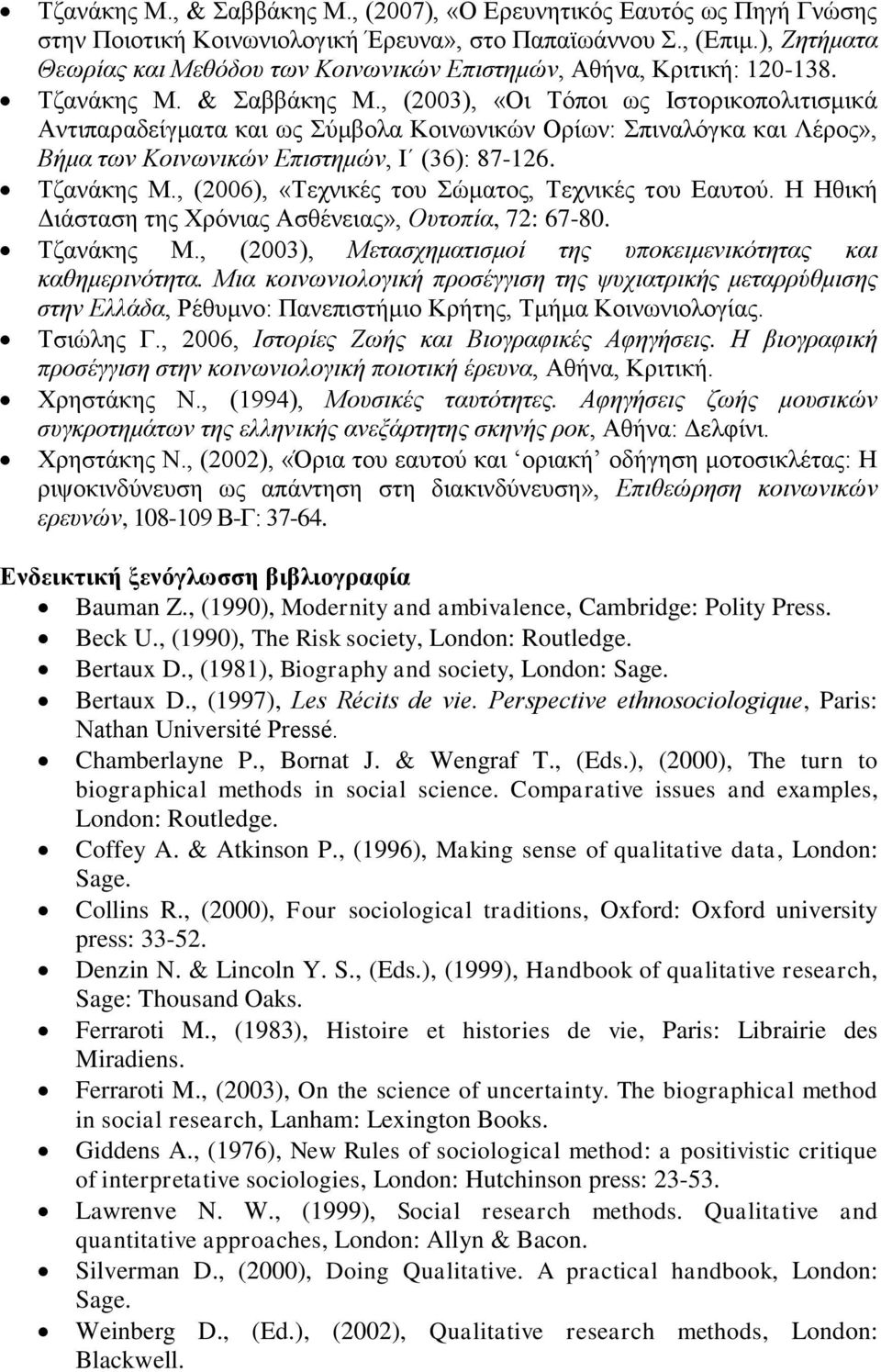 , (2003), «Οι Τόποι ως Ιστορικοπολιτισμικά Αντιπαραδείγματα και ως Σύμβολα Κοινωνικών Ορίων: Σπιναλόγκα και Λέρος», Βήμα των Κοινωνικών Επιστημών, Ι (36): 87-126. Τζανάκης Μ.