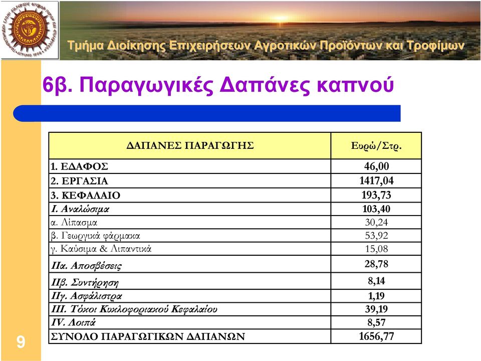 Γεωργικά φάρµακα 53,92 γ. Καύσιµα & Λιπαντικά 15,08 ΙΙα. Αποσβέσεις 28,78 ΙΙβ.
