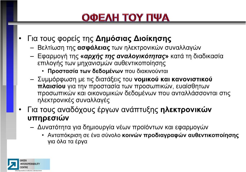 για την προστασία των προσωπικών, ευαίσθητων προσωπικών και οικονομικών δεδομένων που ανταλλάσσονται στις ηλεκτρονικές συναλλαγές Για τους αναδόχους έργων