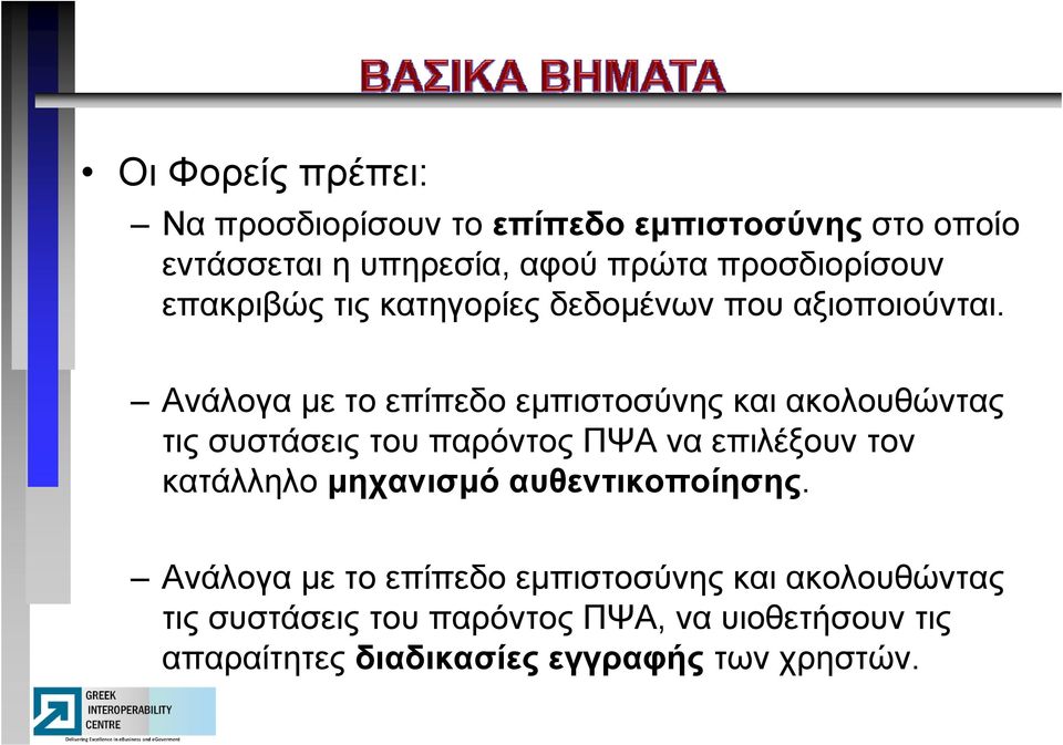 Ανάλογα με το επίπεδο εμπιστοσύνης και ακολουθώντας τις συστάσεις του παρόντος ΠΨΑ να επιλέξουν τον κατάλληλο λ