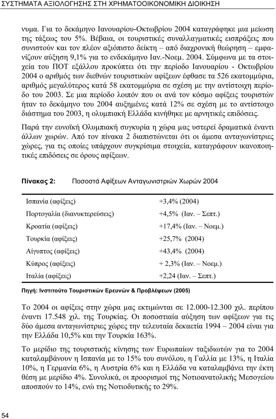 Σύμφωνα με τα στοιχεία του ΠΟΤ εξάλλου προκύπτει ότι την περίοδο Ιανουαρίου - Οκτωβρίου 2004 ο αριθμός των διεθνών τουριστικών αφίξεων έφθασε τα 526 εκατομμύρια, αριθμός μεγαλύτερος κατά 58