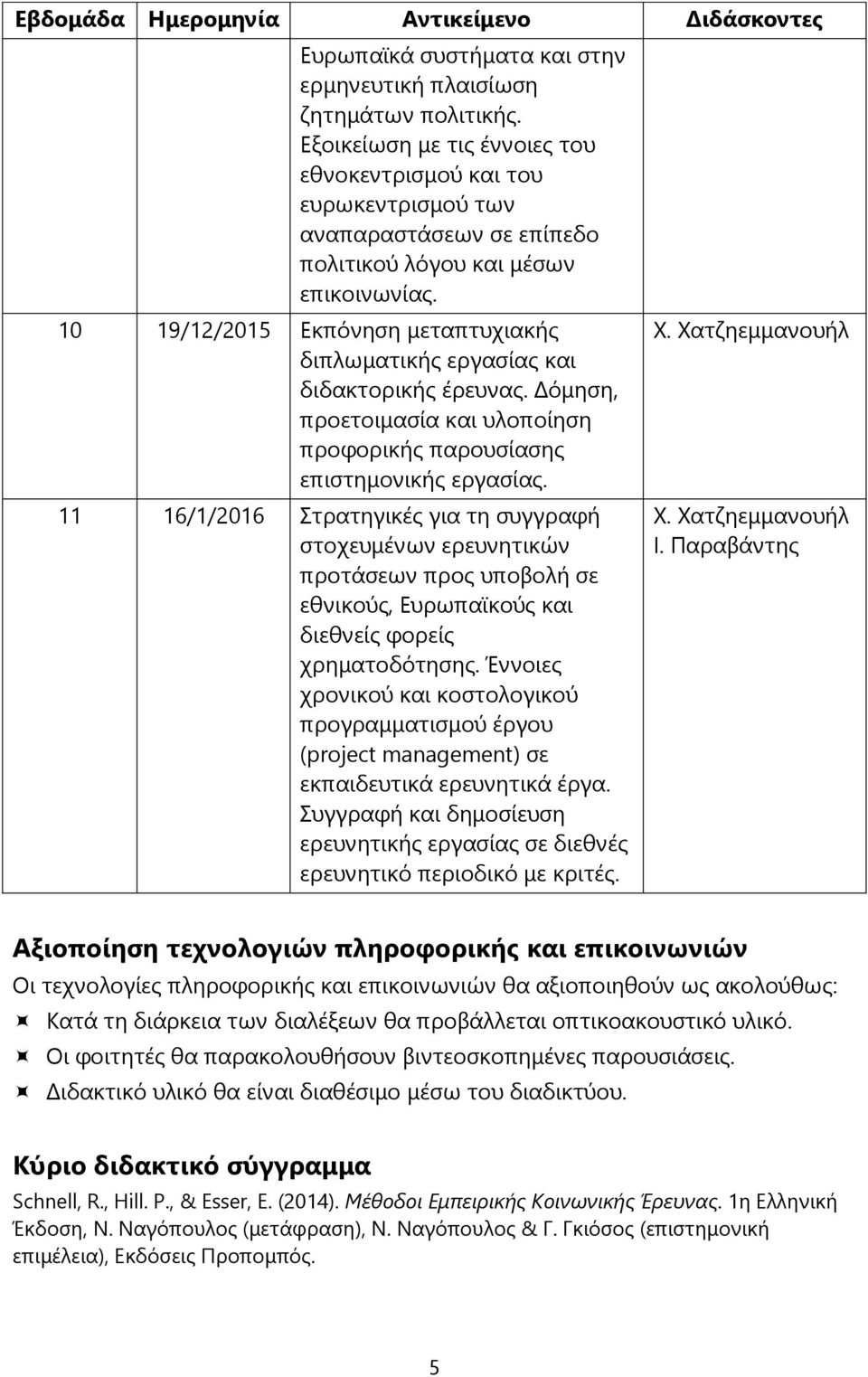 10 19/12/2015 Εκπόνηση μεταπτυχιακής διπλωματικής εργασίας και διδακτορικής έρευνας. Δόμηση, προετοιμασία και υλοποίηση προφορικής παρουσίασης επιστημονικής εργασίας.