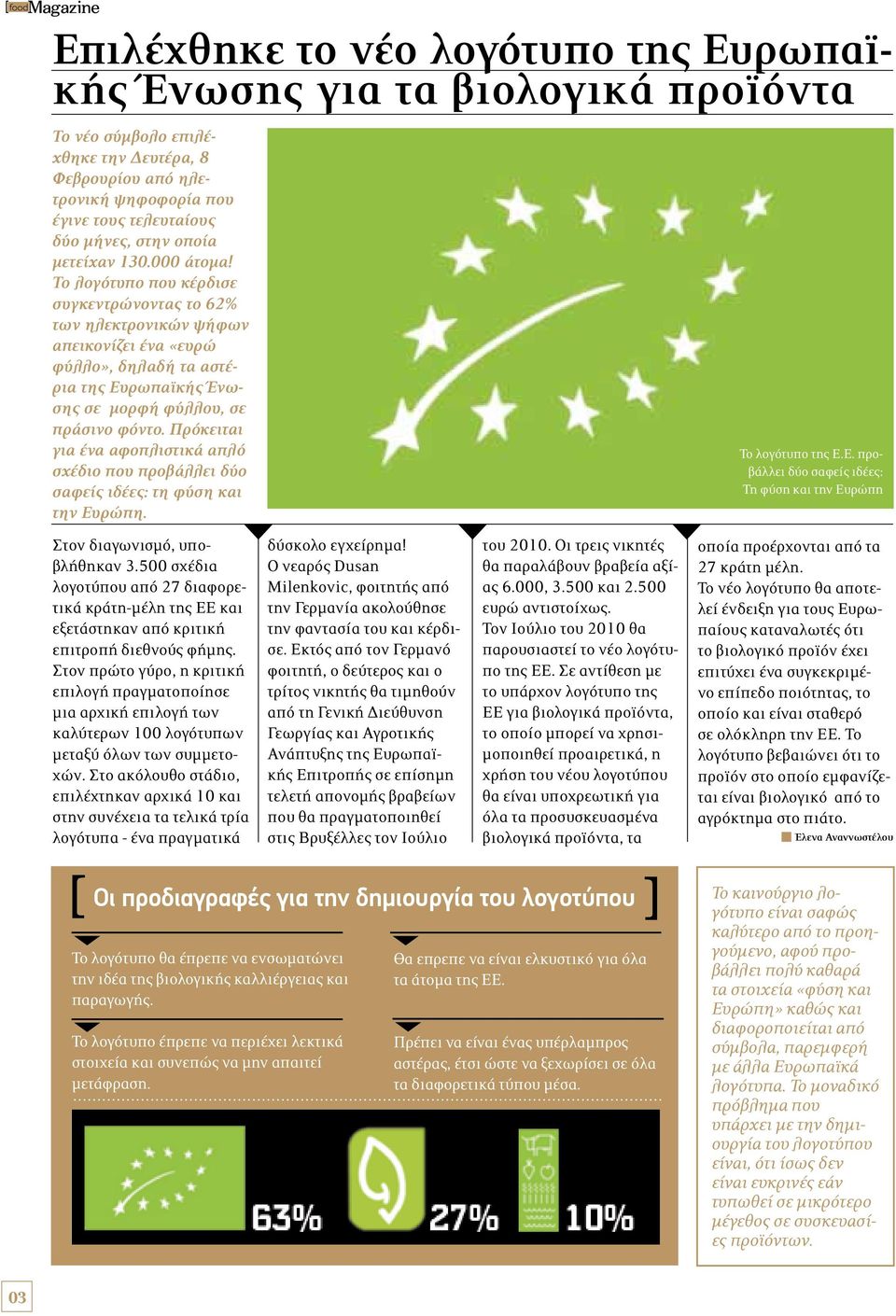 Το λογότυπο που κέρδισε συγκεντρώνοντας το 62% των ηλεκτρονικών ψήφων απεικονίζει ένα «ευρώ φύλλο», δηλαδή τα αστέρια της Ευρωπαϊκής Ένωσης σε μορφή φύλλου, σε πράσινο φόντο.