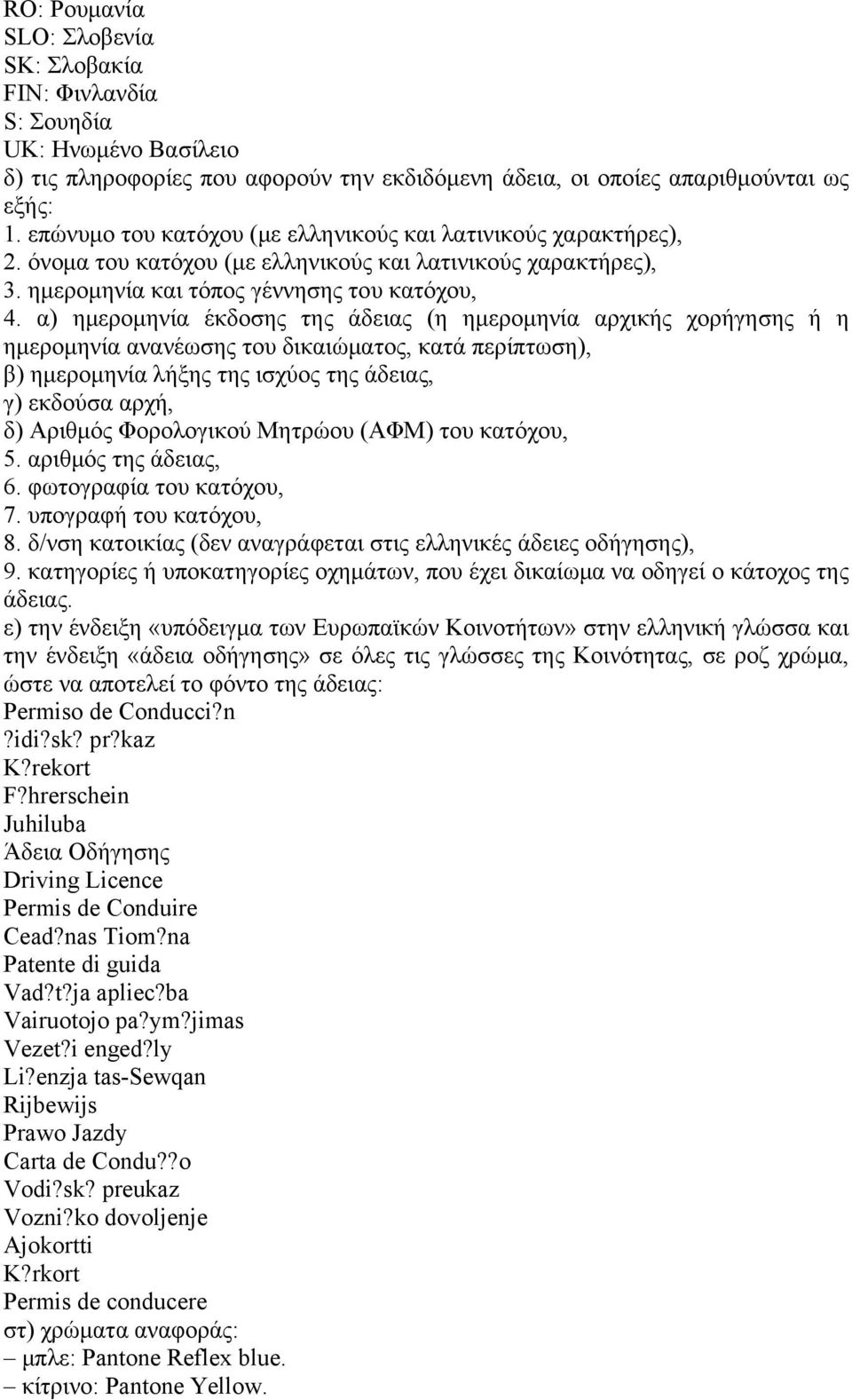 α) ημερομηνία έκδοσης της άδειας (η ημερομηνία αρχικής χορήγησης ή η ημερομηνία ανανέωσης του δικαιώματος, κατά περίπτωση), β) ημερομηνία λήξης της ισχύος της άδειας, γ) εκδούσα αρχή, δ) Αριθμός