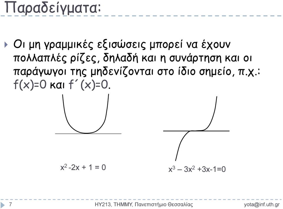 της μηδενίζονται στο ίδιο σημείο, π.χ.: f()=0 και f ()=0.