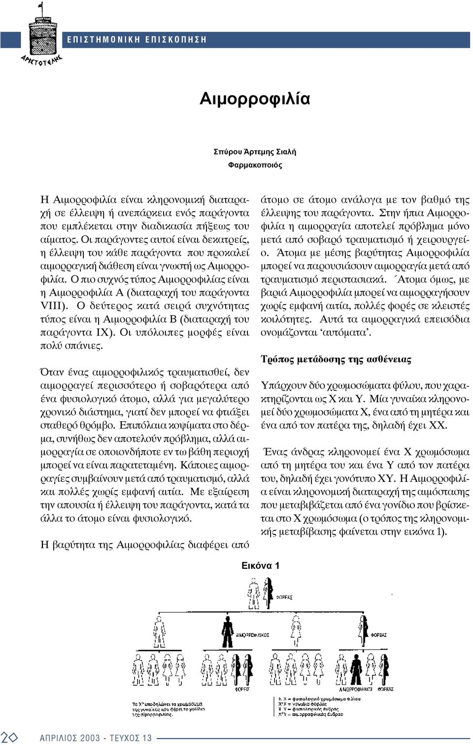 Ο πιο συχνός τύπος Αιμορροφιλίας είναι η Αιμορροφιλία Α (διαταραχή του παράγοντα VIII). Ο δεύτερος κατά σειρά συχνότητας τύπος είναι η Αιμορροφιλία Β (διαταραχή του παράγοντα IX).