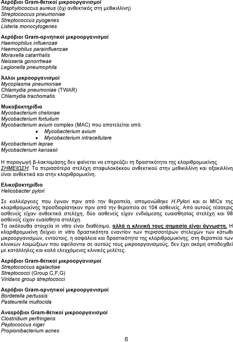 (TWAR) Chlamydia trachomatis Μυκοβακτηρίδια Mycobacterium chelonae Mycobacterium fortuitum Mycobacterium avium complex (MAC) που αποτελείται από: Mycobacterium avium Mycobacterium intracellulare