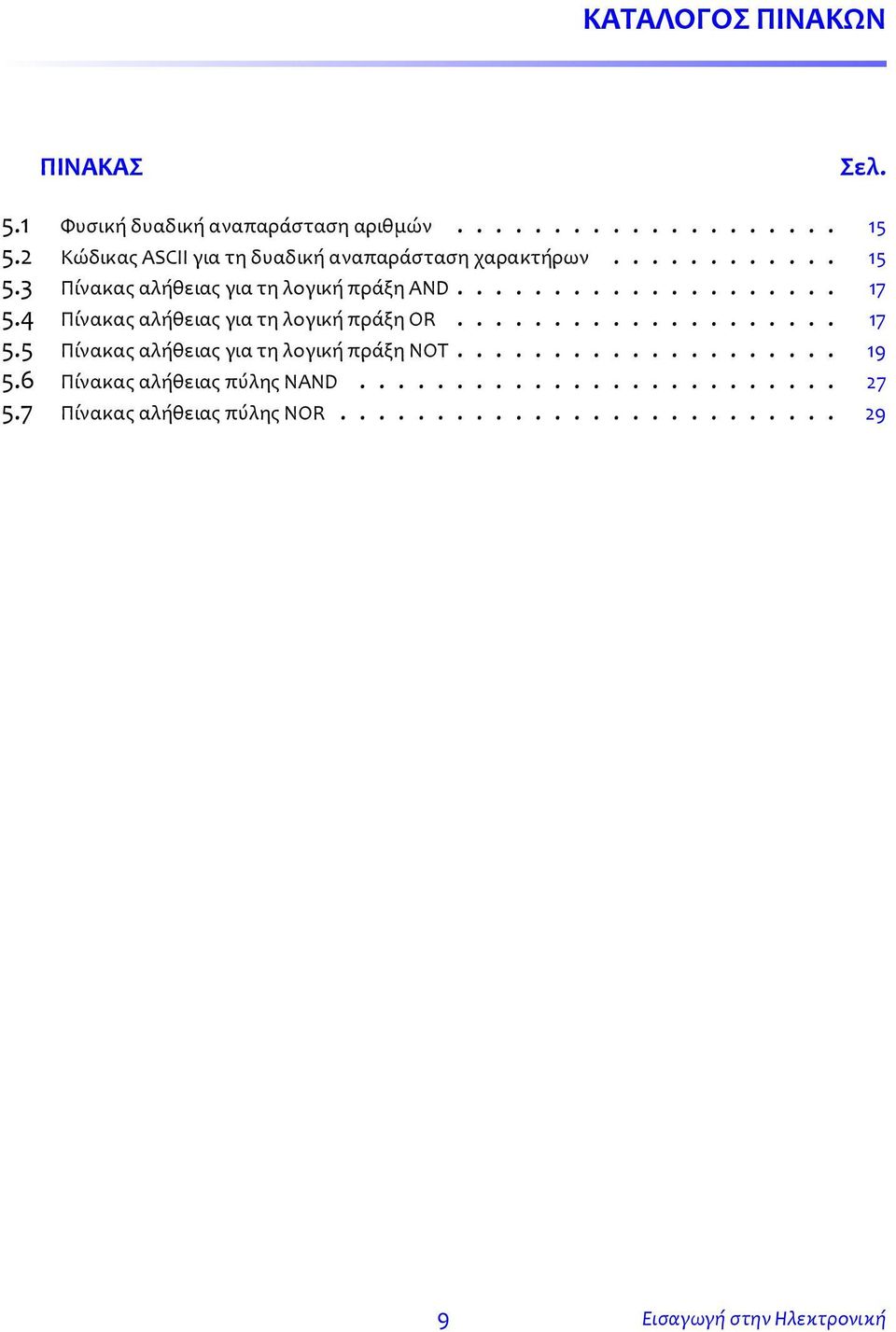 4 Πίνακας αλήθειας για τη λογική πράξη OR.................... 17 5.5 Πίνακας αλήθειας για τη λογική πράξη NOT.................... 19 5.