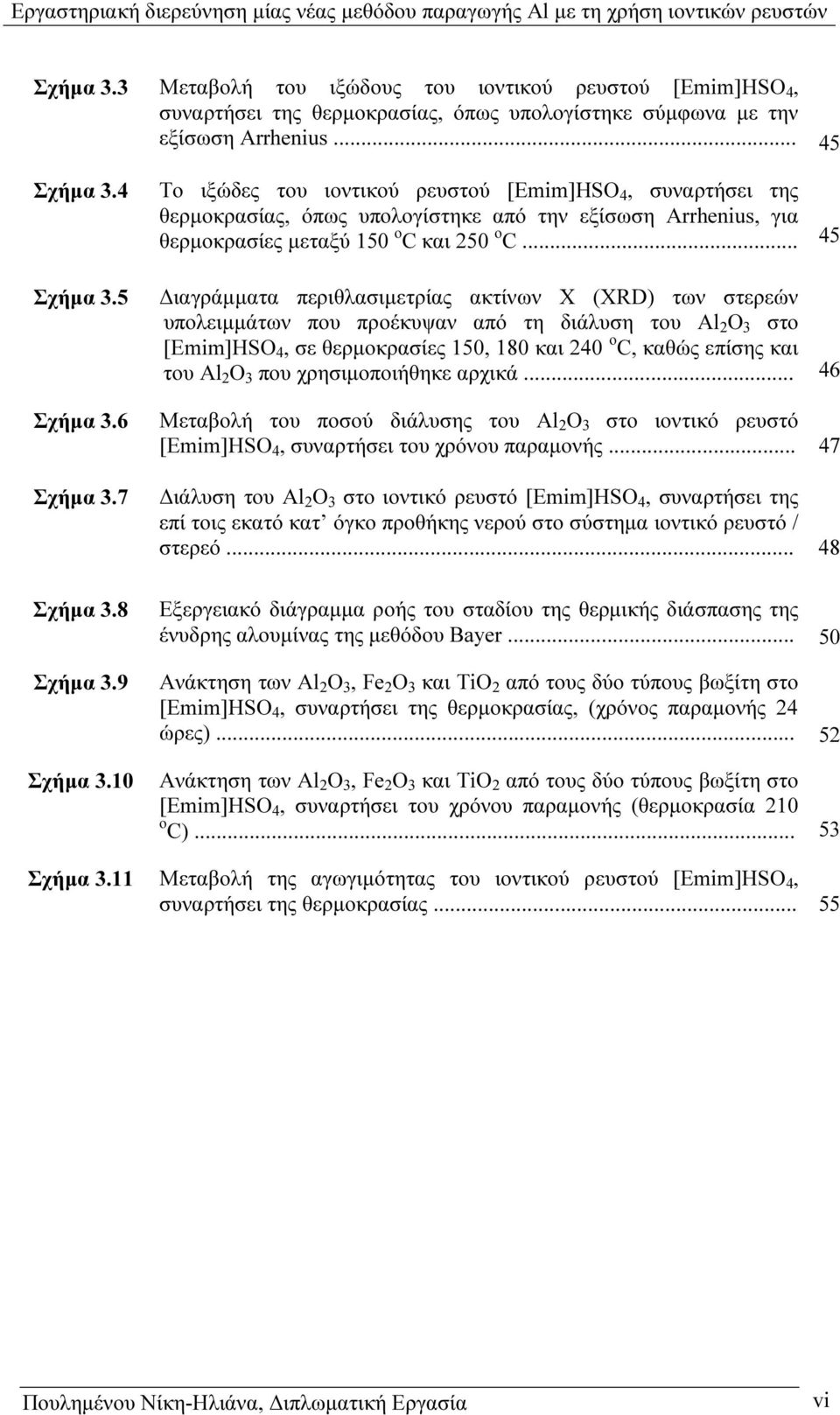 .. 45 ιαγράµµατα περιθλασιµετρίας ακτίνων Χ (XRD) των στερεών υπολειµµάτων που προέκυψαν από τη διάλυση του Al 2 O 3 στο [Emim]HSO 4, σε θερµοκρασίες 150, 180 και 240 ο C, καθώς επίσης και του Al 2 O