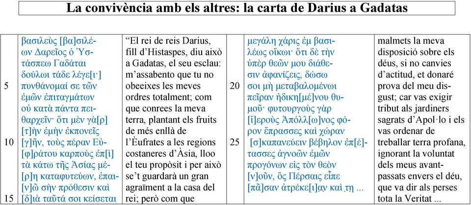 Histaspes, diu això a Gadatas, el seu esclau: m assabento que tu no obeeixes les meves ordres totalment; com que conrees la meva terra, plantant els fruits de més enllà de l Èufrates a les regions