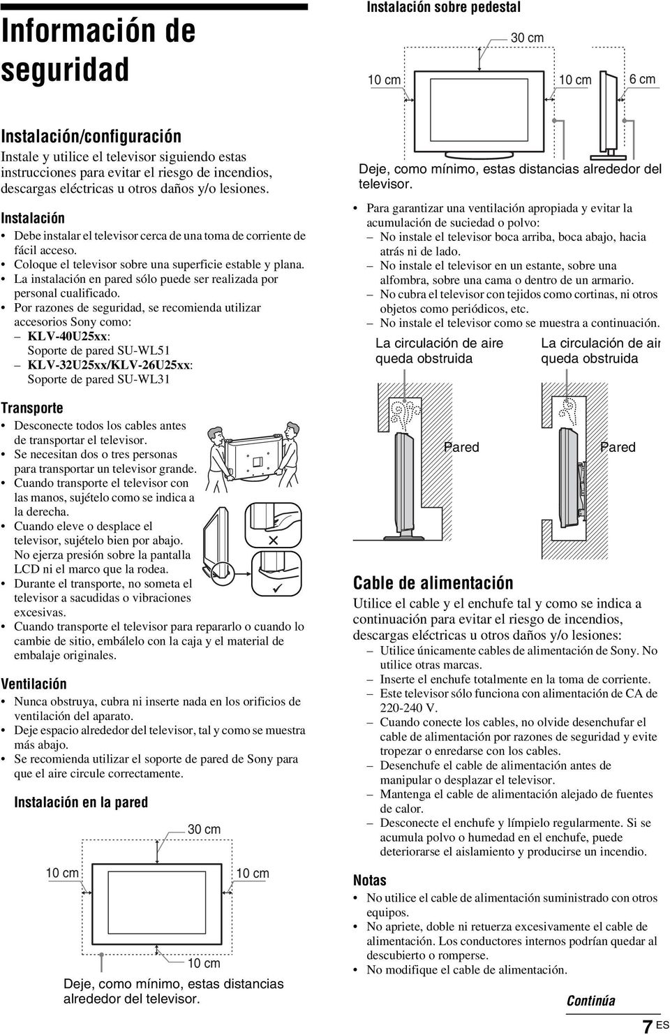 La instalación en pared sólo puede ser realizada por personal cualificado.