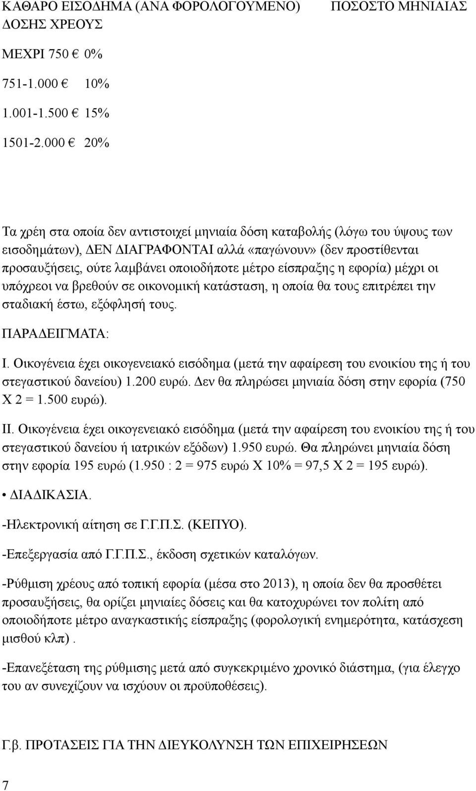 είσπραξης η εφορία) μέχρι οι υπόχρεοι να βρεθούν σε οικονομική κατάσταση, η οποία θα τους επιτρέπει την σταδιακή έστω, εξόφλησή τους. ΠΑΡΑΔΕΙΓΜΑΤΑ: Ι.