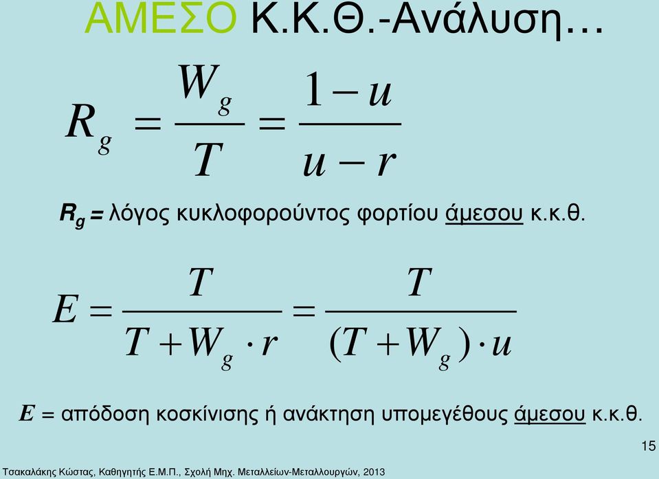 E g g + = + = ) ( R g = λόγος κυκλοφορούντος