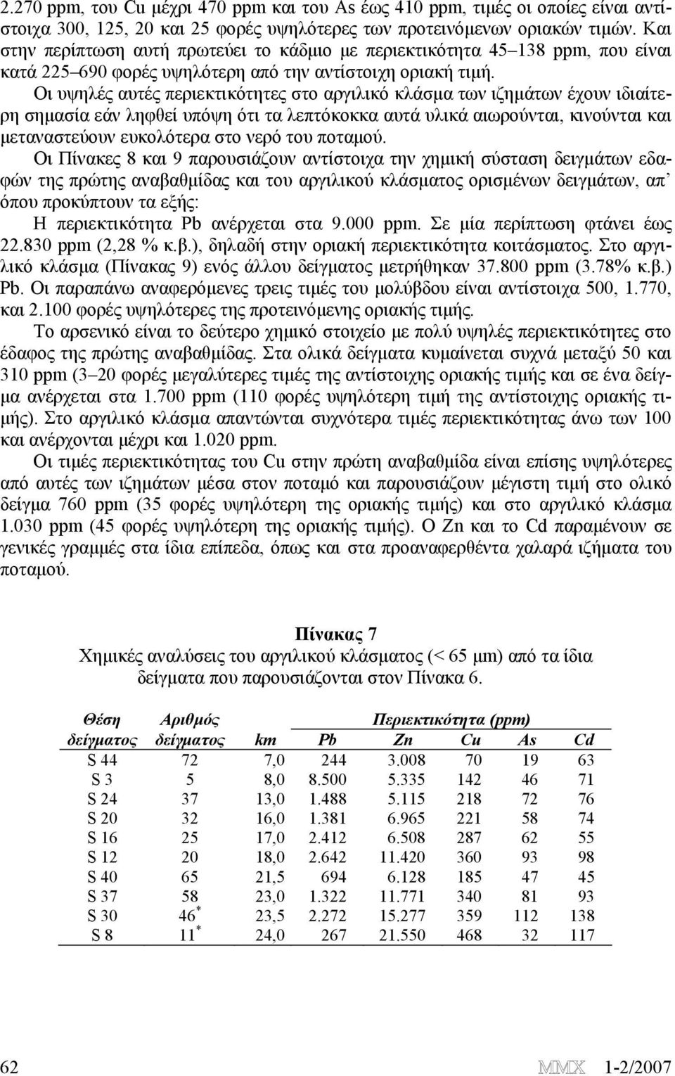 Οι υψηλές αυτές περιεκτικότητες στο αργιλικό κλάσμα των ιζημάτων έχουν ιδιαίτερη σημασία εάν ληφθεί υπόψη ότι τα λεπτόκοκκα αυτά υλικά αιωρούνται, κινούνται και μεταναστεύουν ευκολότερα στο νερό του