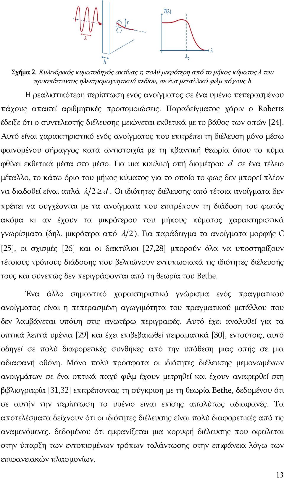 υμένιο πεπερασμένου πάχους απαιτεί αριθμητικές προσομοιώσεις. Παραδείγματος χάριν ο Roberts έδειξε ότι ο συντελεστής διέλευσης μειώνεται εκθετικά με το βάθος των οπών [24].