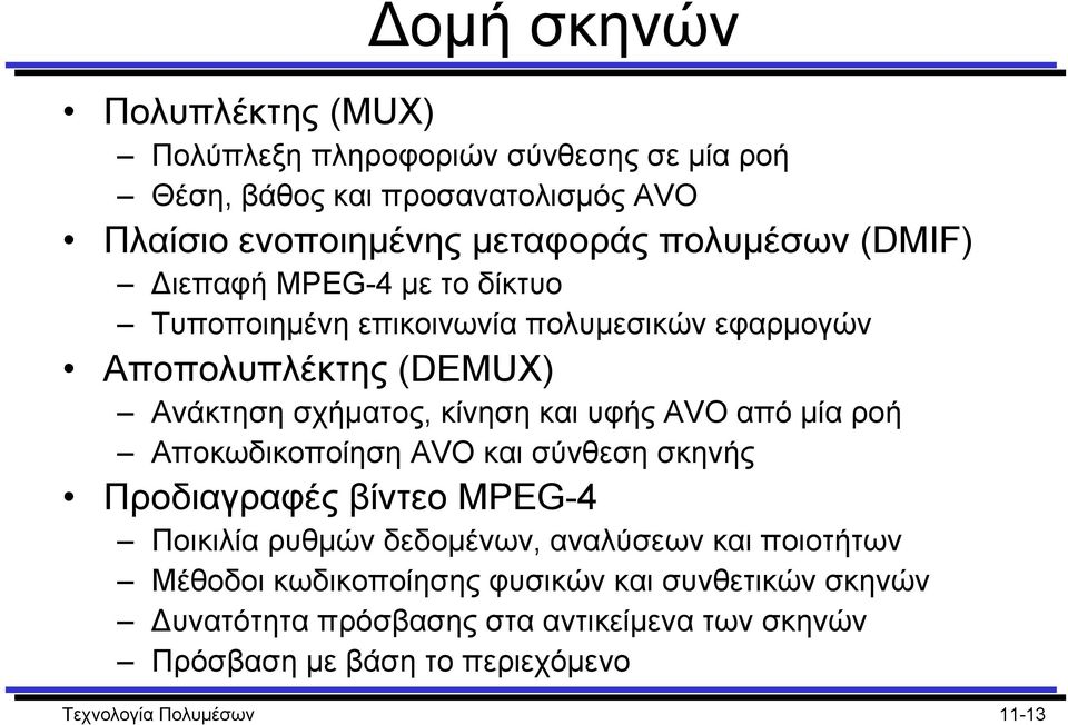 υφής AVO από µία ροή Αποκωδικοποίηση AVO και σύνθεση σκηνής Προδιαγραφές βίντεο MPEG-4 Ποικιλία ρυθµών δεδοµένων, αναλύσεων και ποιοτήτων